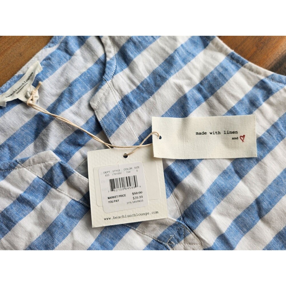 Beach Lunch Lounge NWT Blue White Nautical Linen Blend Shift Dress Sz S MSRP $58 - Picture 4 of 10